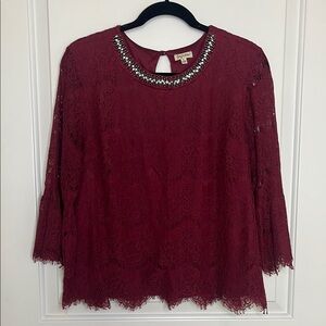 Lily White Red Embellished Bell Sleeve Blouse